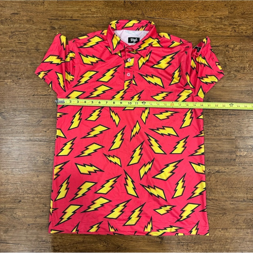 Waggle Red Thunder‎ Lightning Bolts Stretch Performance Golf Polo Shirt Men's M - Picture 6 of 6